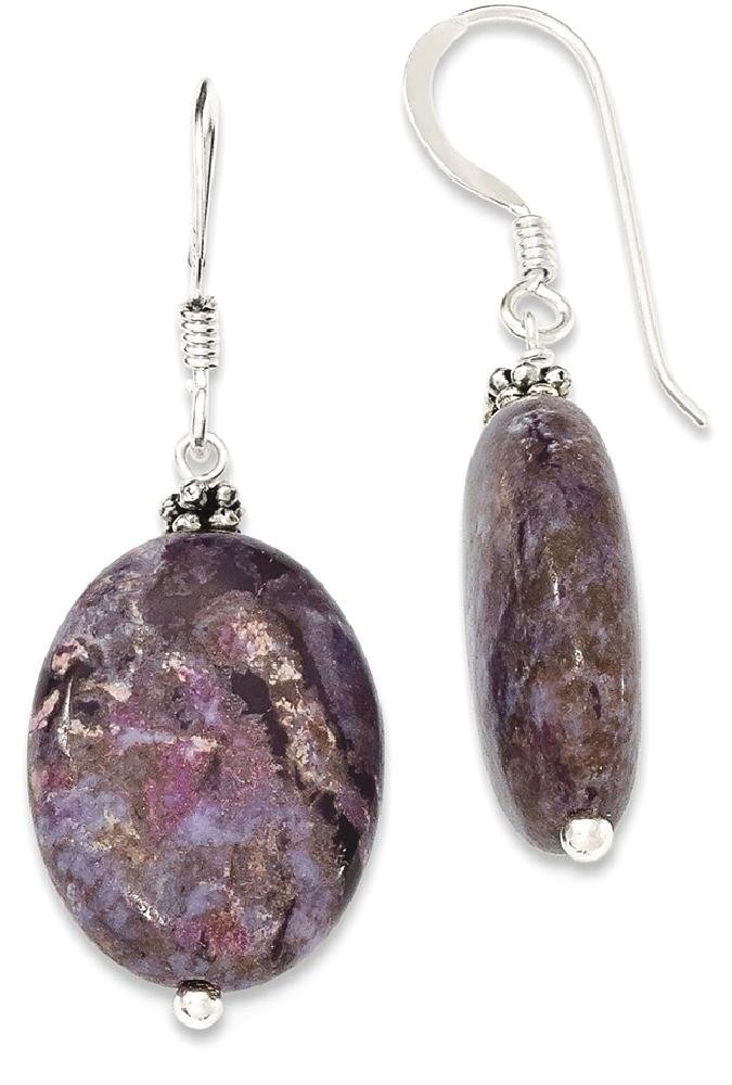 925 Sterling Silver Beaded Purple Charoite Oval Drop Dangle Earrings for Women | Handmade Gemstone Jewelry Gift | Perfect for Parties, Weddings & Special Occasions