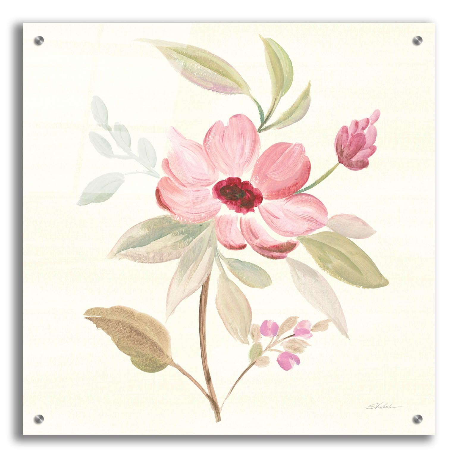 Silvia Vassileva 'Petals and Blossoms VI' Acrylic Glass Wall Art - 24x24 Inch Modern Floral Painting - Perfect for Living Room, Bedroom & Office Decor