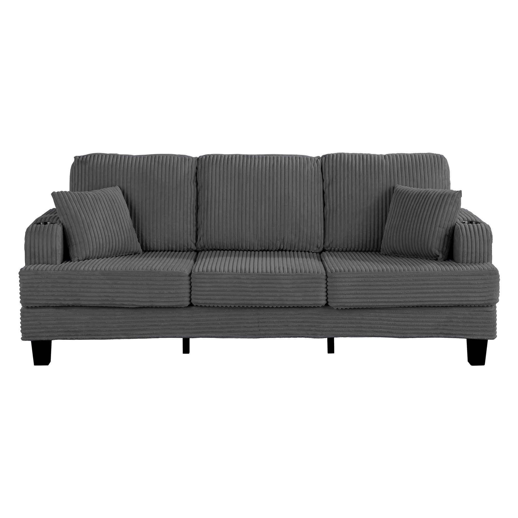 Dark Gray 3-Piece Sectional Sofa Set with Storage Ottoman - 3-Seater Couch & Loveseat with USB Charging Ports, Side Pockets & Throw Pillows - Modern Living Room Furniture for Small Spaces & Apartments - Perfect for Family Gatherings, Movie Nights & Home Office Lounging