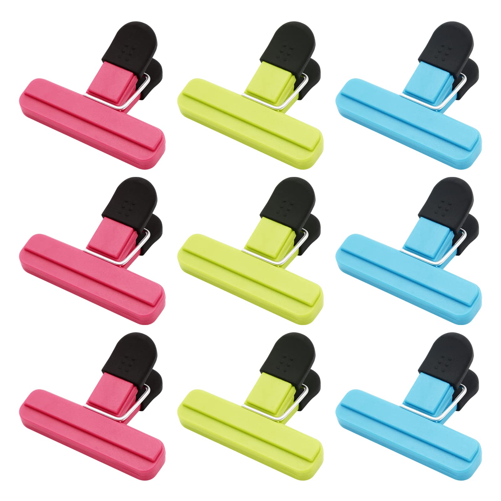 **9-Piece Airtight Food Bag Clips for Kitchen Storage – Multi-Purpose Plastic Clips for Sealing & Keeping Food Fresh – Home, Office & Travel Use (3 Colors)**    **Usage Scenarios:** Perfect for sealing chips, cereal, pasta, snacks, pet food, and more – ideal for home kitchens, offices, picnics, and travel.
