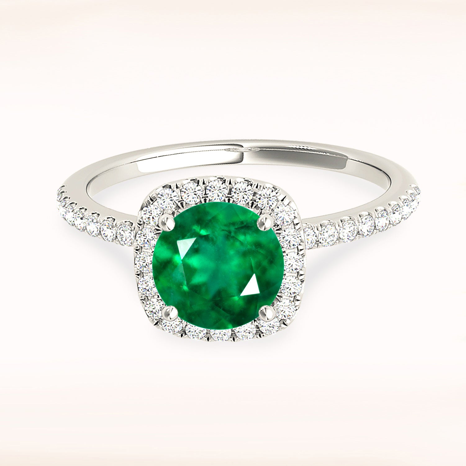 1.15 Carat Genuine Emerald Halo Ring with Diamond Band – Elegant Wedding, Engagement & Anniversary Jewelry Gift for Her