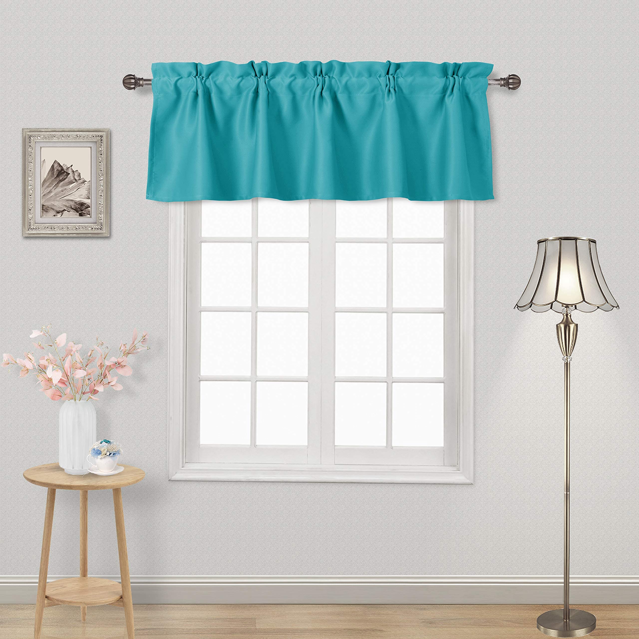 DWCN Turquoise Blackout Curtains Set with Valance - 52x63 Inch Thermal Insulated Window Drapes & 52x18 Inch Rod Pocket Valance for Living Room, Bedroom, Kitchen - Light Blocking, Noise Reducing, Energy Saving