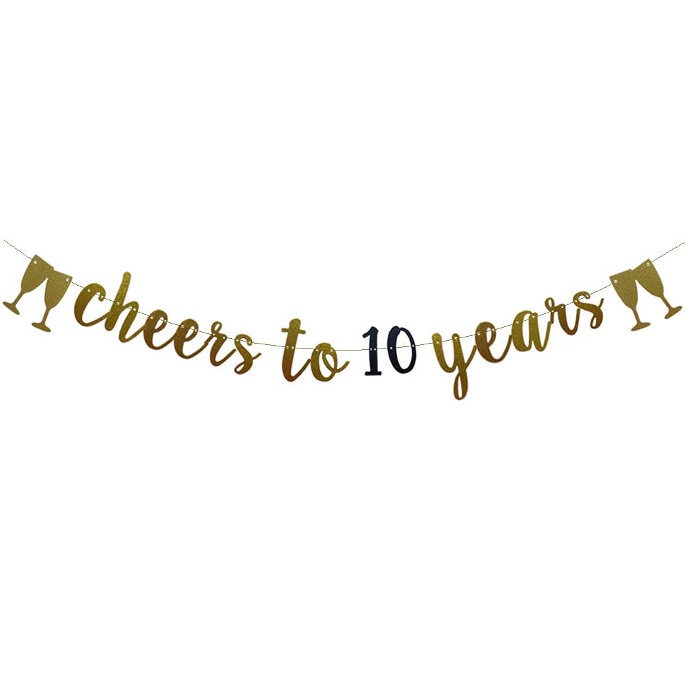 10th Anniversary Banner - Gold & Black Glitter Pre-Strung Party Decor for Wedding, Birthday Celebrations | Perfect for 10 Year Milestones, Anniversaries & Special Events
