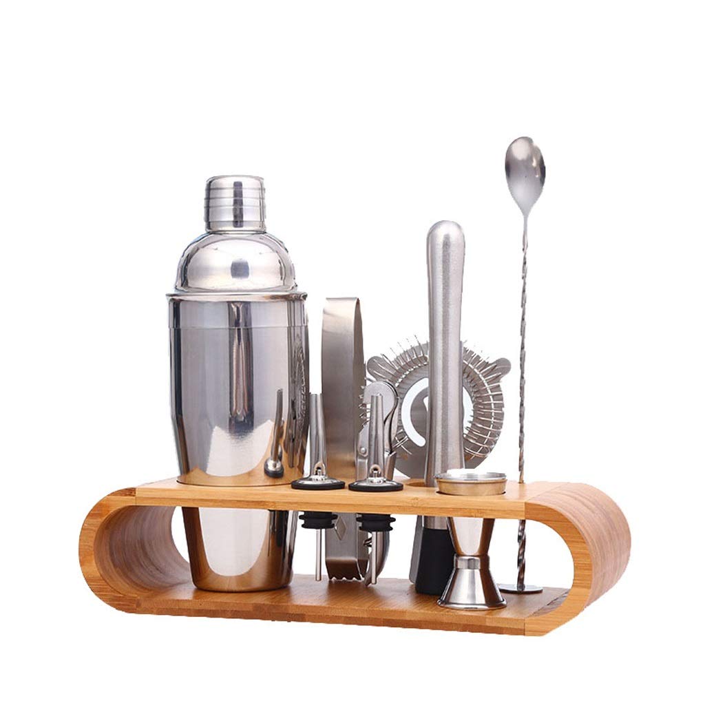 ACQUIRE 9-Piece Premium Bamboo Cocktail Shaker Set - Non-Slip Stainless Steel Bar Tools with Multi-Function Wine Mixer - Perfect for Home Bartending, Parties & Professional Mixology