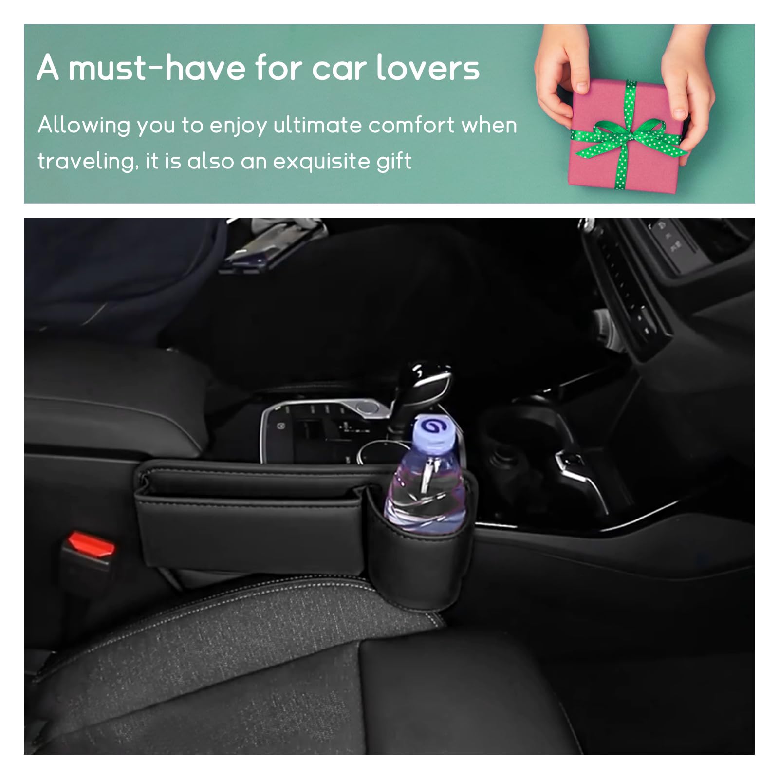 Premium Leather Car Seat Gap Filler - Adjustable Front Seat Storage Organizer for Phones, Glasses, Keys & Cards | Universal Vehicle Accessories for Most Cars (Black) | Perfect for Road Trips & Daily Commutes