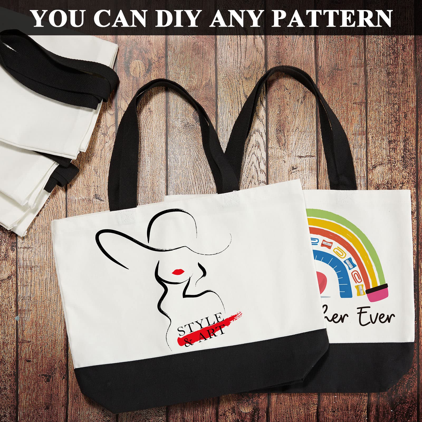 10 Pack Blank Canvas Tote Bags - Large Reusable Grocery Bags for Shopping, Beach & Travel