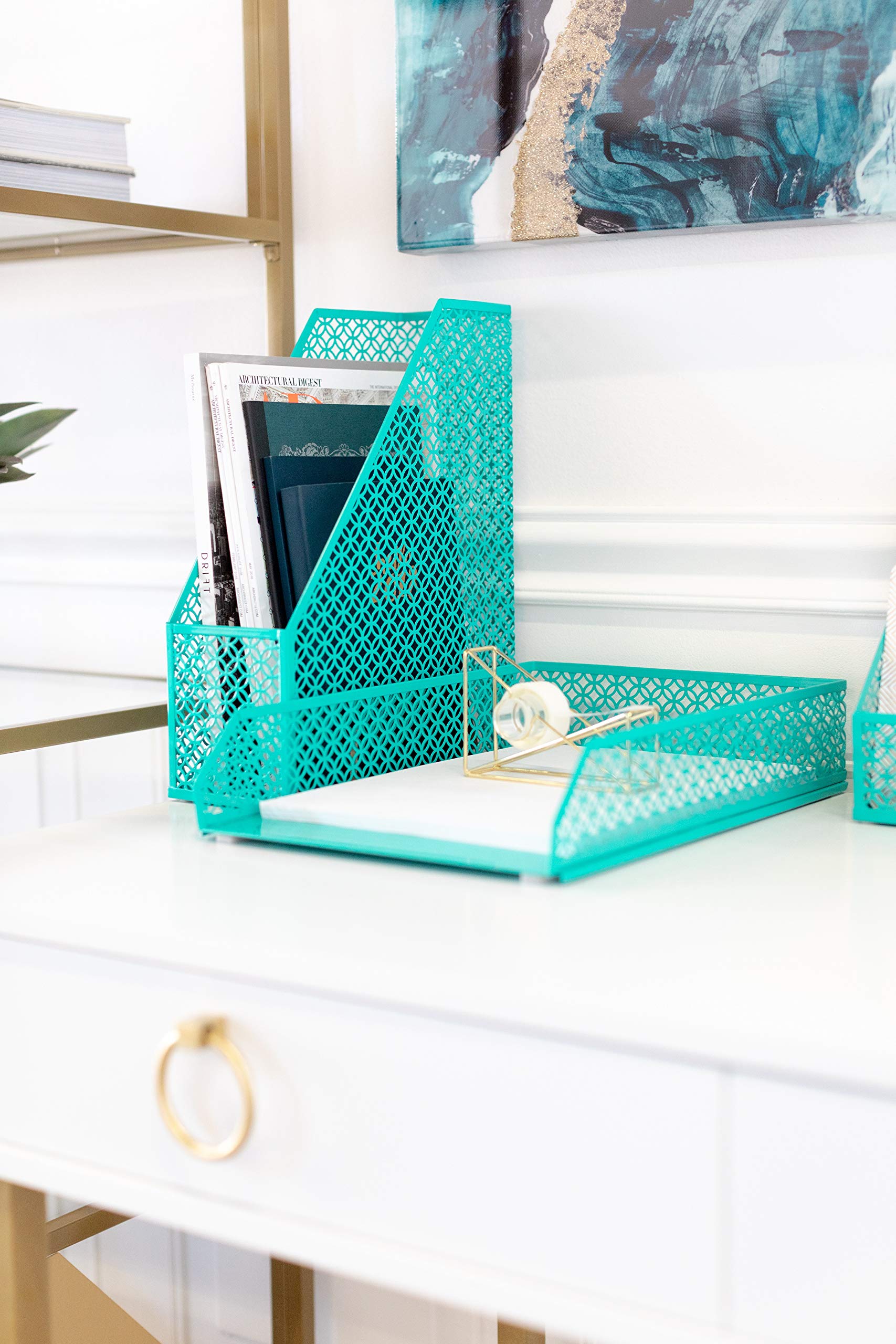 BLU MONACO 5-Piece Dark Teal Desk Organizer Set - Stylish Office Desk Accessories for Women - Premium Desktop Organization - Perfect for Home Office, Workstation & Study Desk Organization