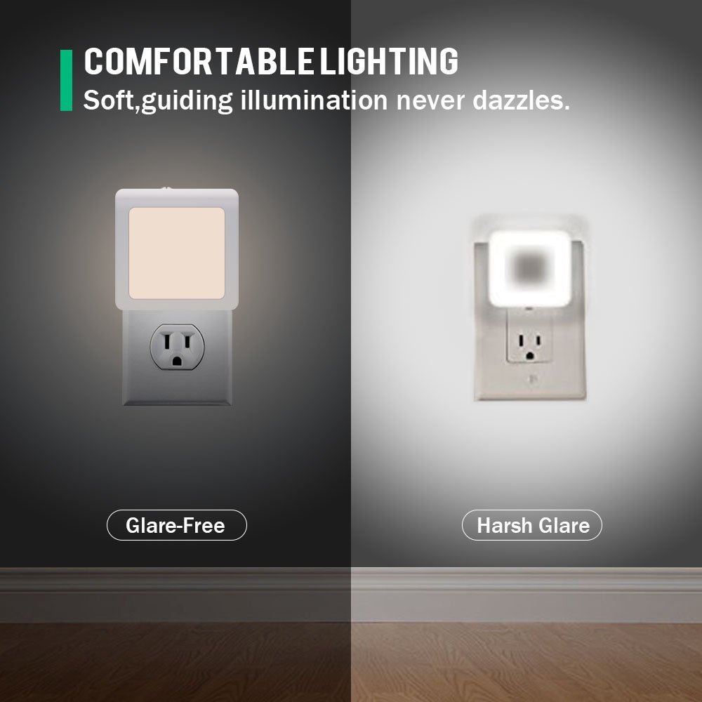 VINTAR 4 Pack LED Night Light Plug into Wall - Smart Dusk to Dawn Sensor & Adjustable Brightness Warm White - Perfect for Hallway, Bedroom, Kids Room, Kitchen, Stairway - Create a Safe & Cozy Atmosphere at Night