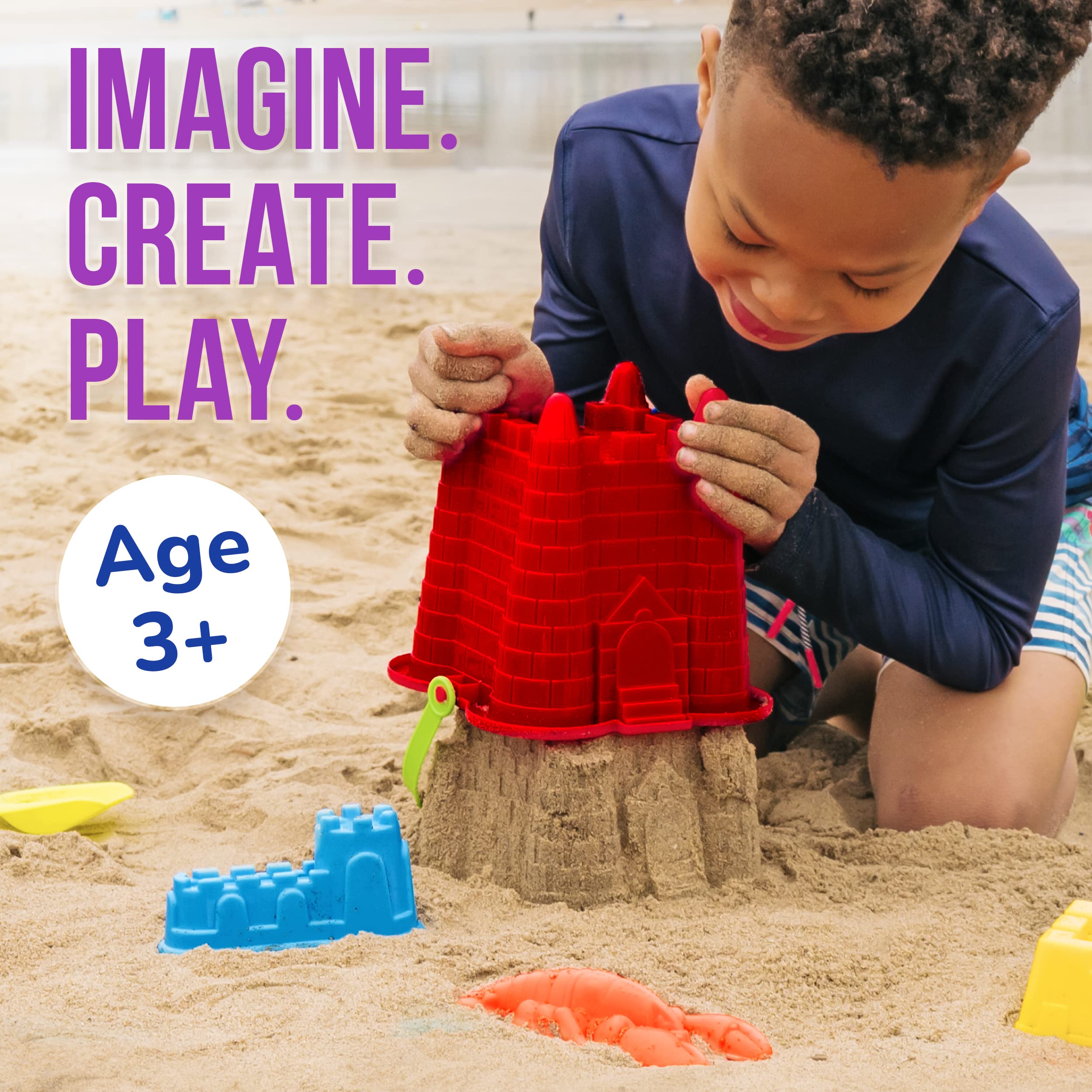 Click N' Play 13-Piece Beach Toys Set for Kids Ages 3-10 - Sand Bucket, Watering Can, Rake, Shovel & 9 Sand Molds with Mesh Storage Bag - Perfect for Beach, Sandbox, Backyard & Outdoor Play - Durable Summer Toys for Toddlers & Children