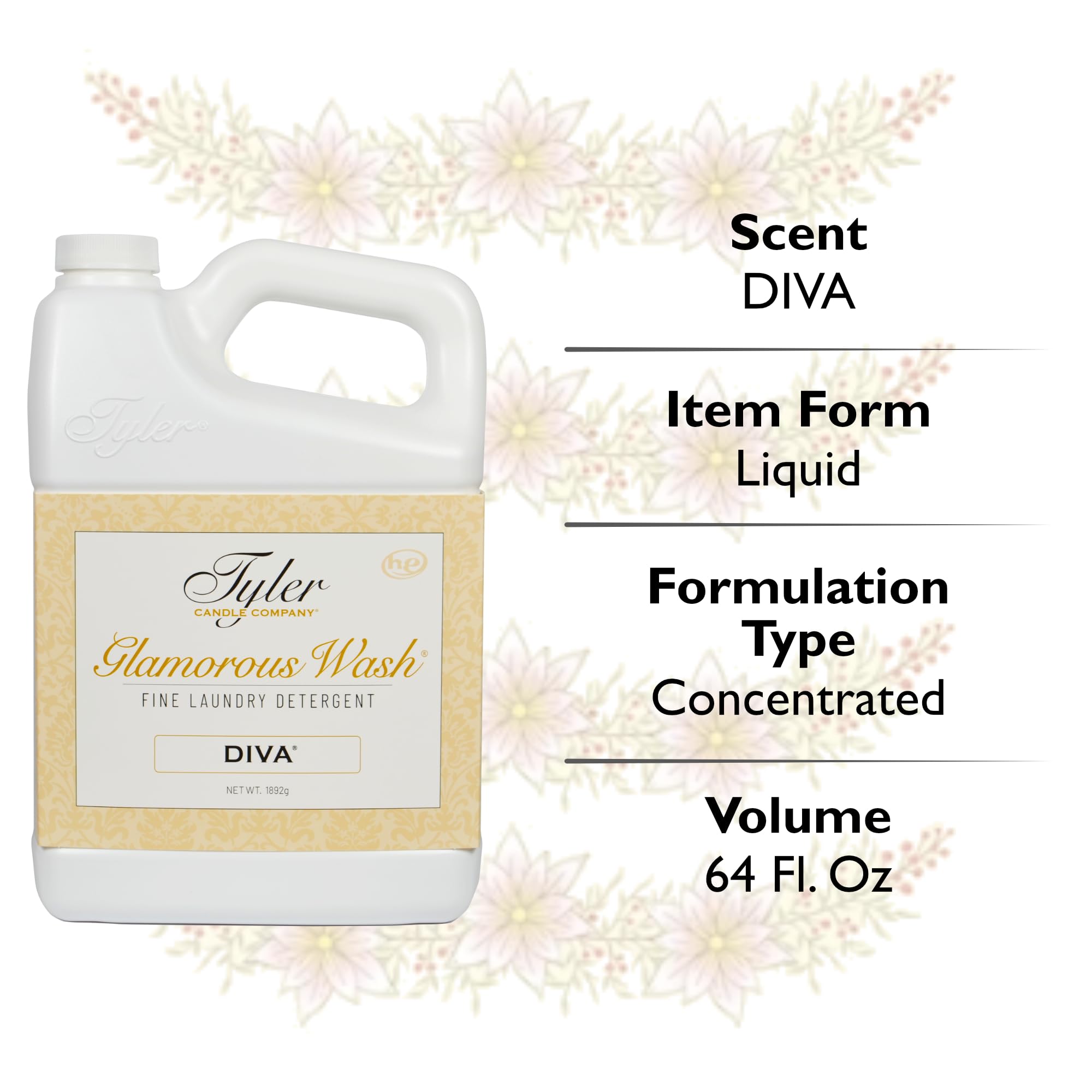 Tyler Candle Glamorous Wash Laundry Detergent - 64 oz Diva Bundle with Mixer Melts, Autoglam Freshener & Degreaser Pen | Luxury Scented Laundry Care for Clothes, Linens & Home | Perfect for Everyday Laundry, Special Fabrics & Car Interior Refresh