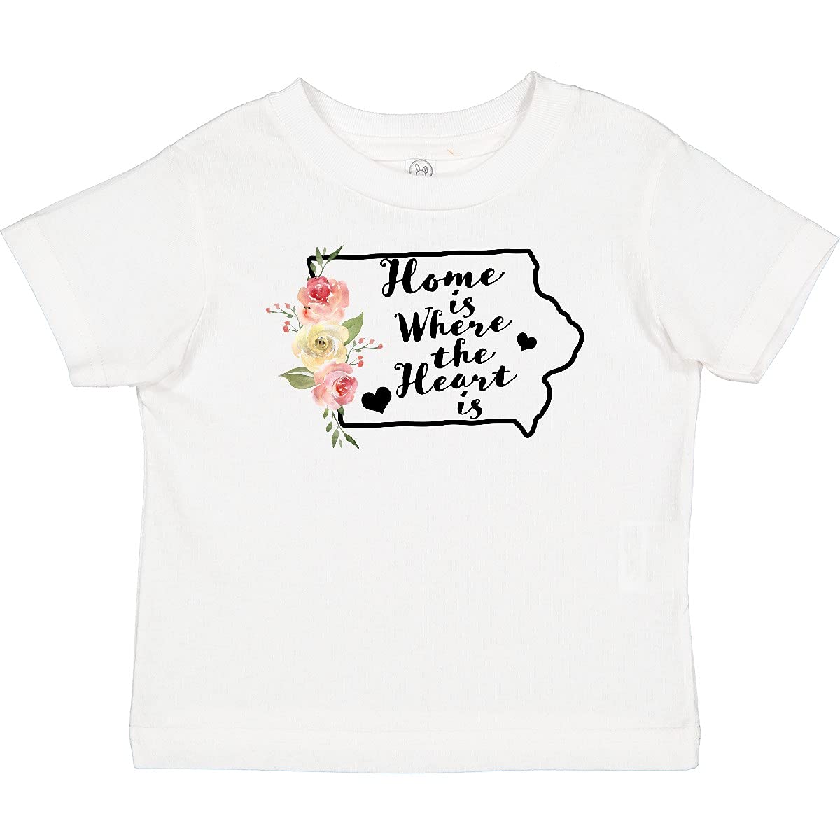 Inktastic Iowa Home is Where The Heart is Watercolor Floral Baby T-Shirt - Soft Cotton Infant Tee for Boys & Girls - Perfect for Family Photos, Playdates & Everyday Wear