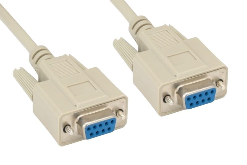 Shielded RS232 Serial Cable DB9 Female to Female - 6ft, 10ft, 25ft Length Options - Molded Beige Connector for Industrial Equipment, POS Systems & Data Transfer