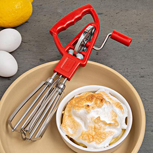 Kings County Tools Red Manual Hand Mixer | Non-Electric Egg Beater with Crank | Durable Kitchen Whisk for Baking & Cooking | Fast Rotary Action | Made in Italy | Perfect for Camping, Small Kitchens & Power Outages