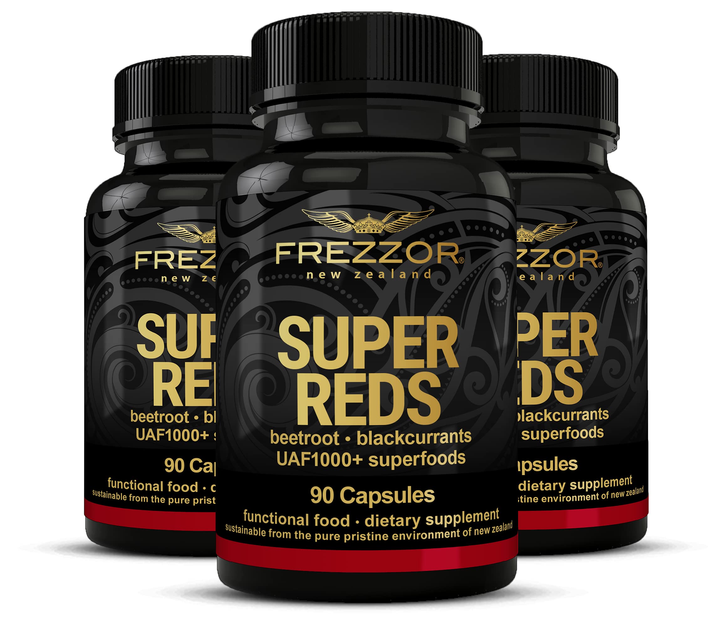 FREZZOR Super Reds Capsules with UAF1000+ | All-Natural New Zealand Red Superfood Energy Supplement | Antioxidant Rich Blend of Red Fruits, Vegetables & Beets | 270 Capsules (3 Bottles) | Supports Energy, Immunity & Overall Wellness | Perfect for Athletes, Busy Professionals & Health-Conscious Individuals