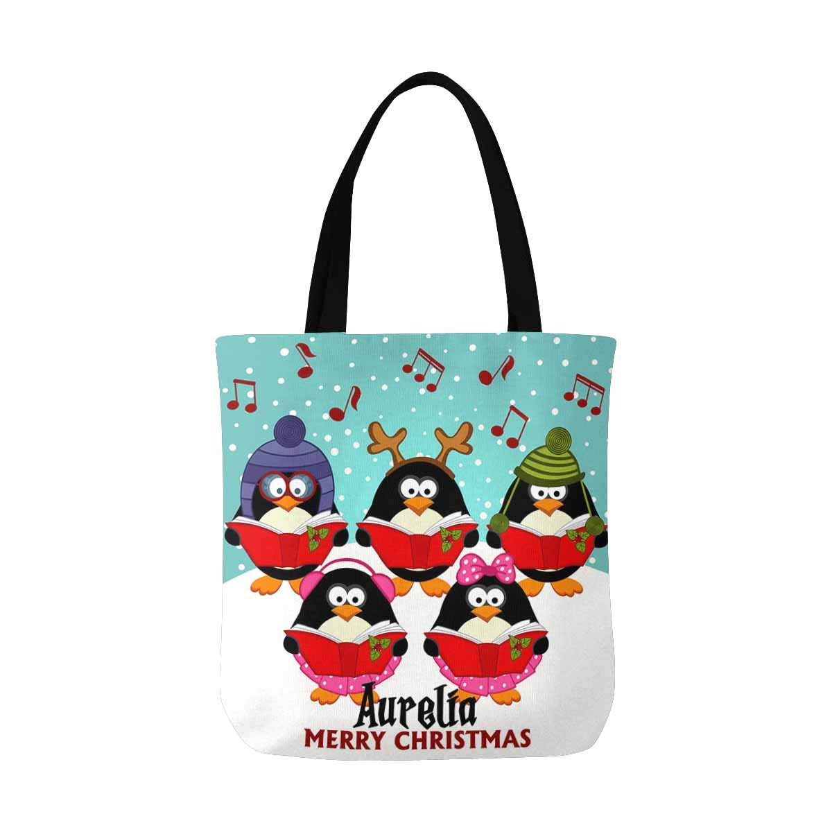 Personalized Christmas Choir Penguins Canvas Tote Bag - Custom Text Shoulder Handbag for Women & Girls | Holiday Gifts, School, Shopping, Church Choir Performances