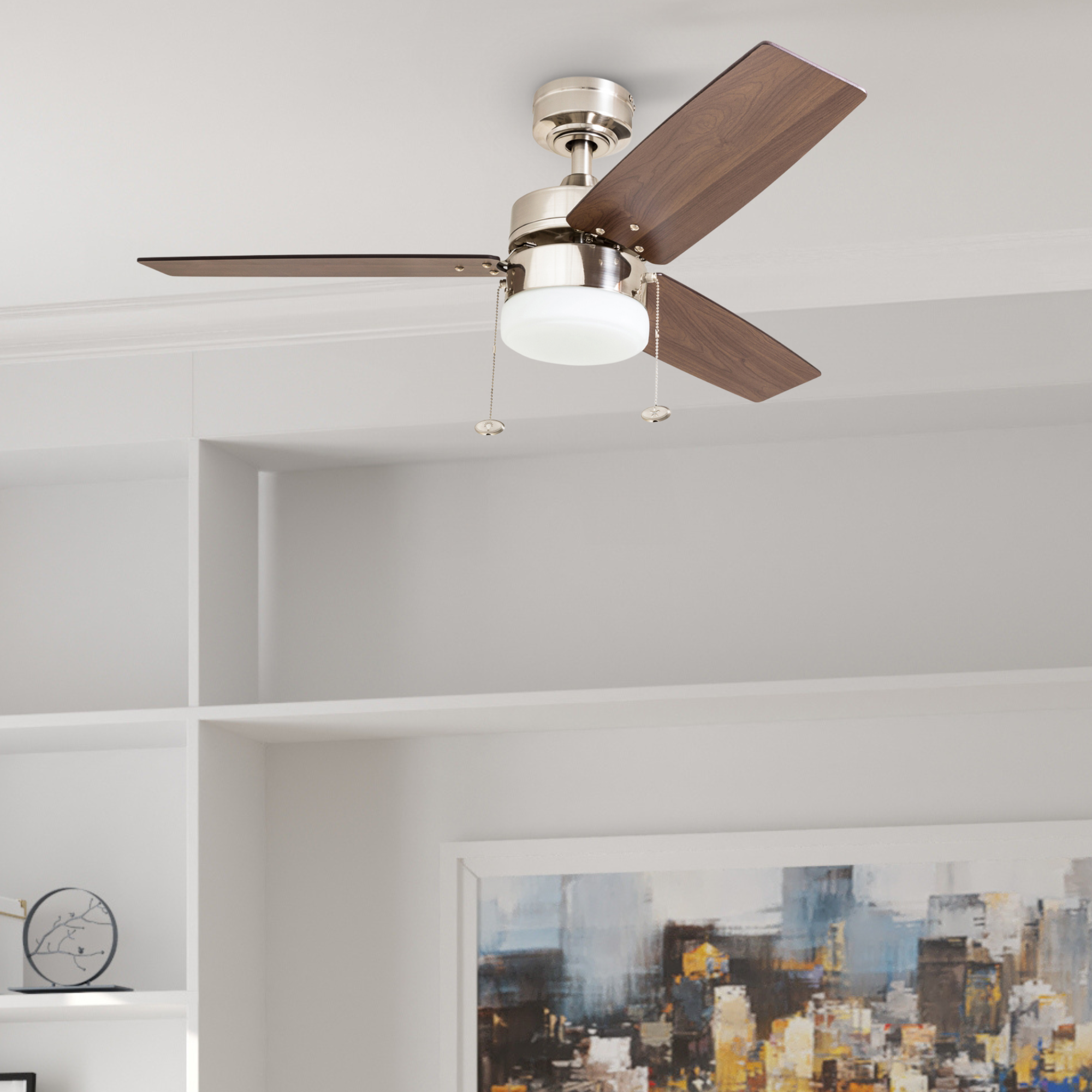 42 Inch Reston Brushed Nickel Ceiling Fan with Pull Chain - Perfect for Living Room, Bedroom, and Office Cooling & Air Circulation