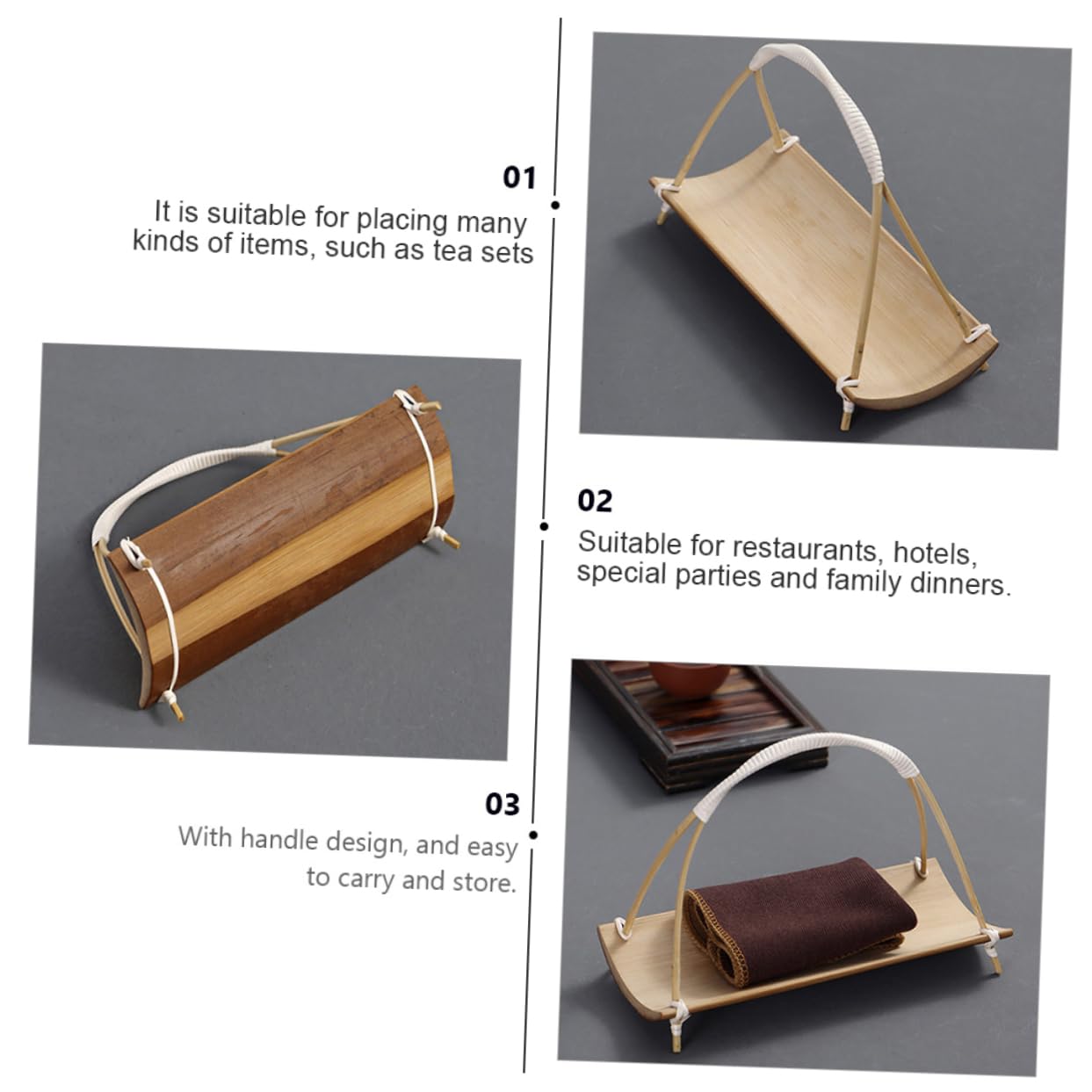 Cabilock Wooden Serving Tray - Bamboo Food Holding Plate for Sushi, Desserts & Napkins | Multi-Purpose Home Tableware for Dining, Kitchen & Party Use