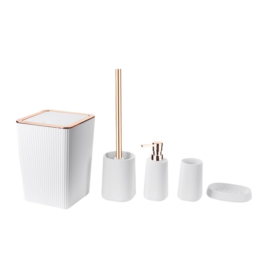 **Bathroom Cleaning Kit - Toilet Brush, Lotion Bottle, Toothbrush Cup & Soap Box Set for Organized Toiletries Storage | Perfect for Home, Hotel & Travel Use**