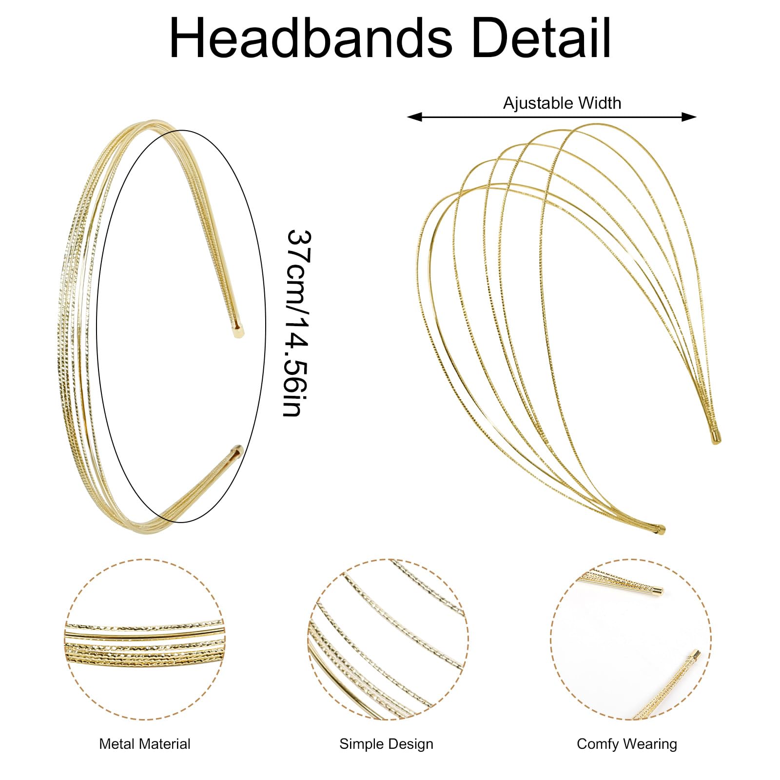 Tobeffect 2-Pack Multi-Layer Metal Headbands for Women - Thin Gold Elegant Hair Accessories for Girls | Perfect for Parties, Weddings & Everyday Fashion
