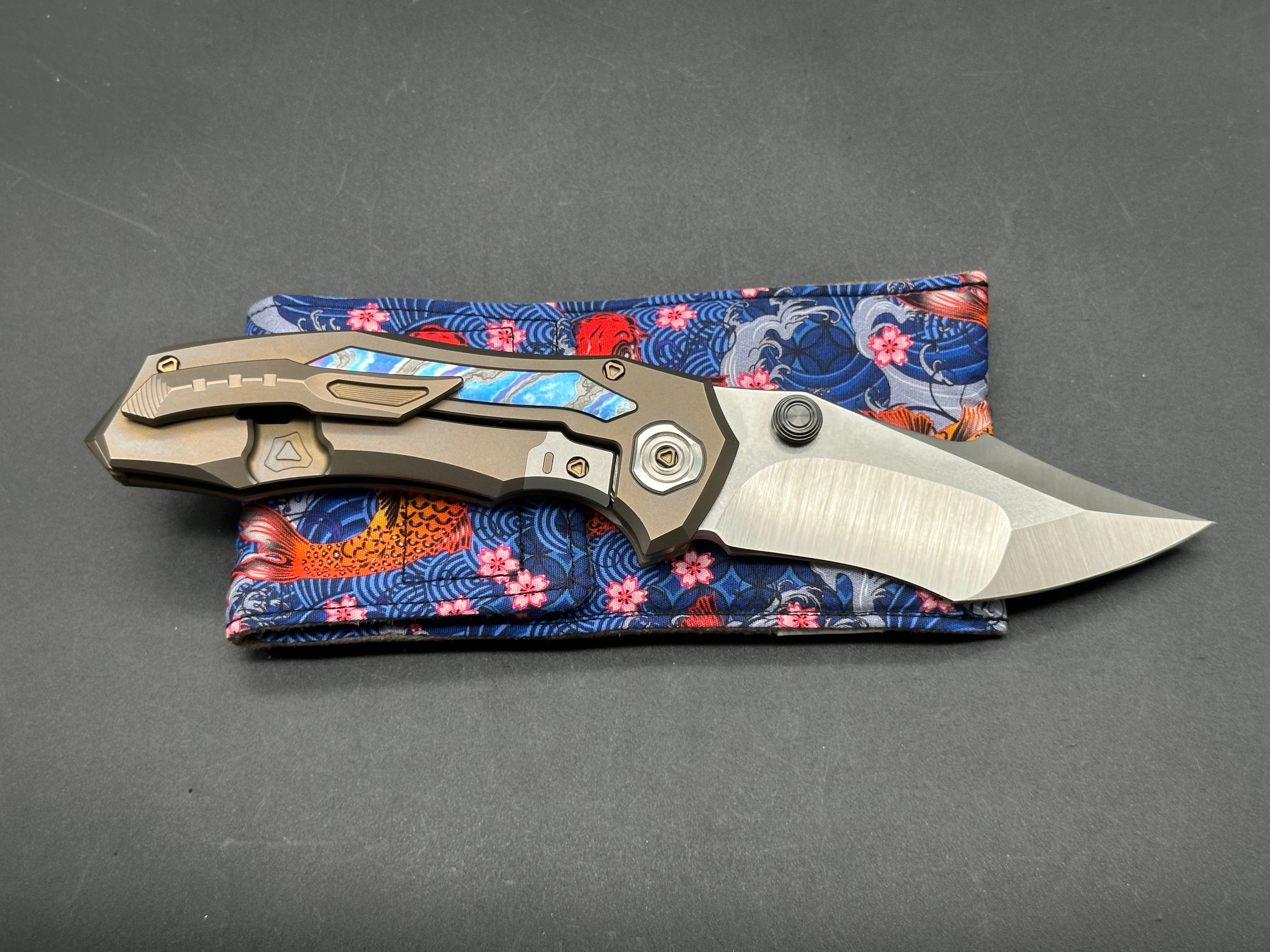 Genex Blade Primarch #6 - Bronze Milled Titanium Frame with Zirconium Inlays, Satin Vanax Pivot - Premium EDC Pocket Knife for Outdoor Camping, Survival & Everyday Carry