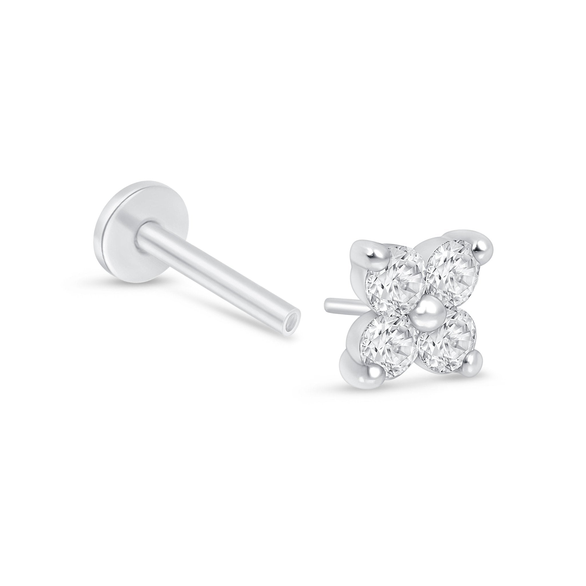 14k White Gold Diamond Four Petal Flower Stud Earrings for Women - Elegant Floral Jewelry Gift for Wedding, Anniversary & Everyday Wear