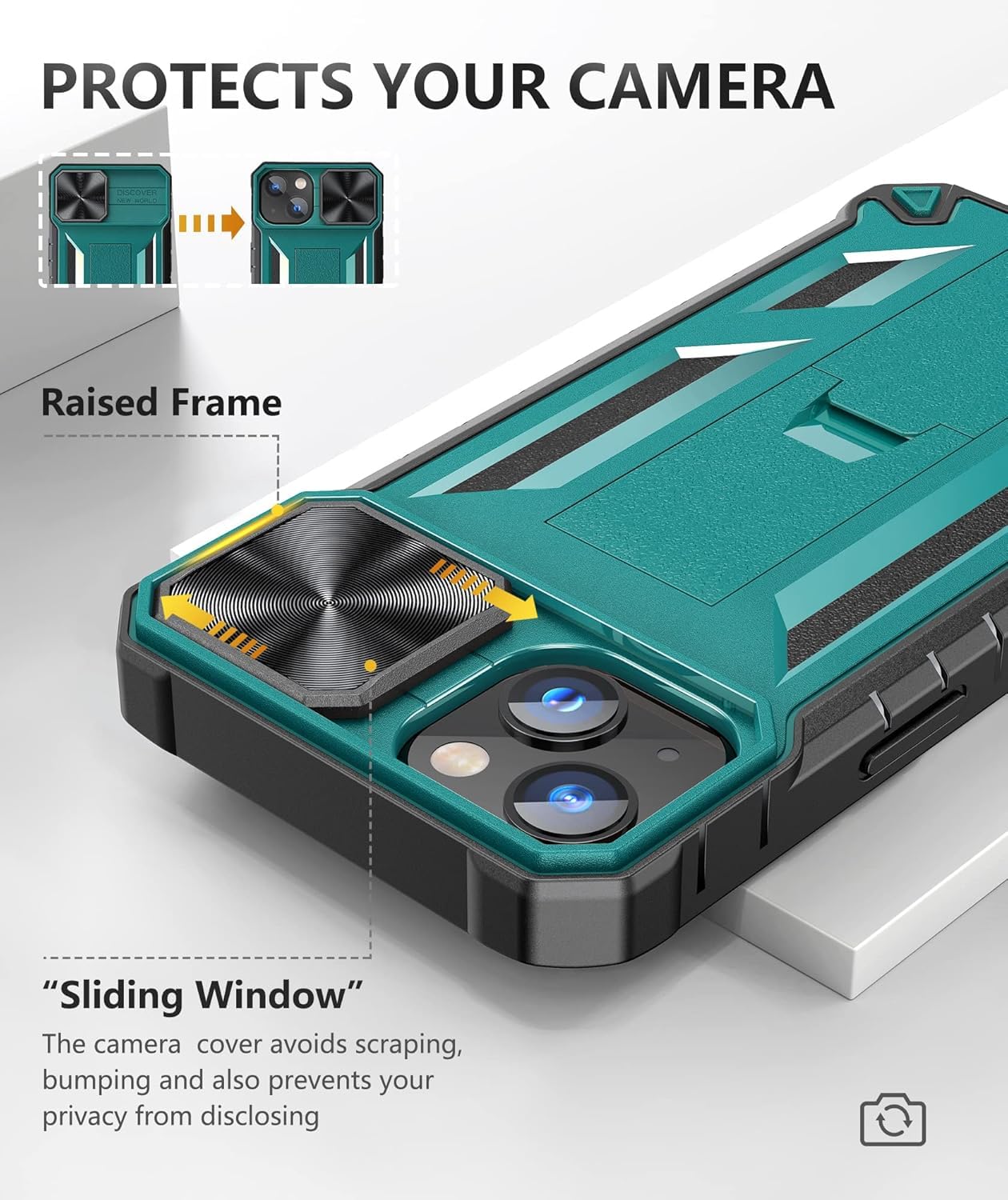 SOiOS Shockproof Military Grade iPhone 16e/13/14 Case with Kickstand - Rugged TPU Hybrid Protective Phone Cover | Matte Textured Design | Perfect for Outdoor Activities, Travel & Daily Protection