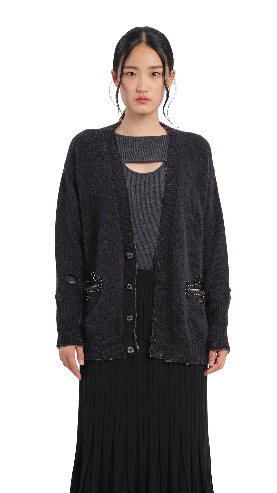 Vintage Distressed Cardigan Sweater for Women - Soft Cozy Oversized Knit Pullover - Perfect for Fall, Winter & Layering Outfits
