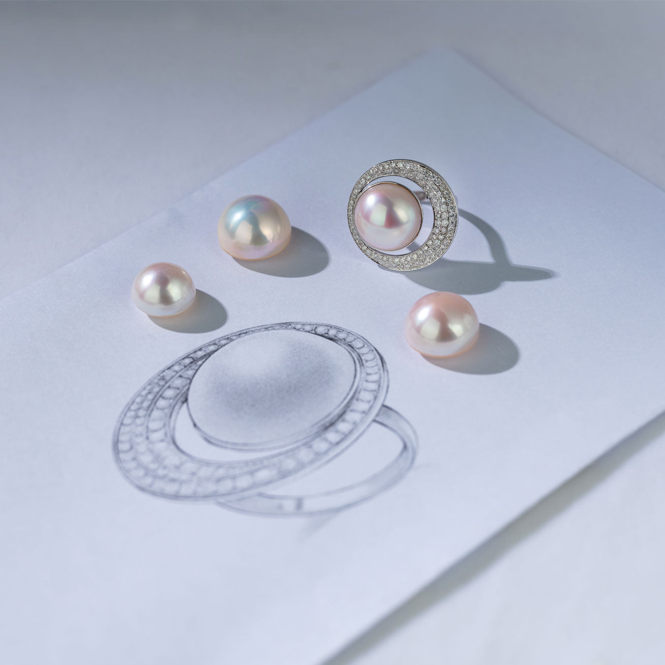18K Gold Diamond & Edison Pearl Ring KR00063 | Elegant DOME Design for Weddings, Anniversaries & Special Occasions