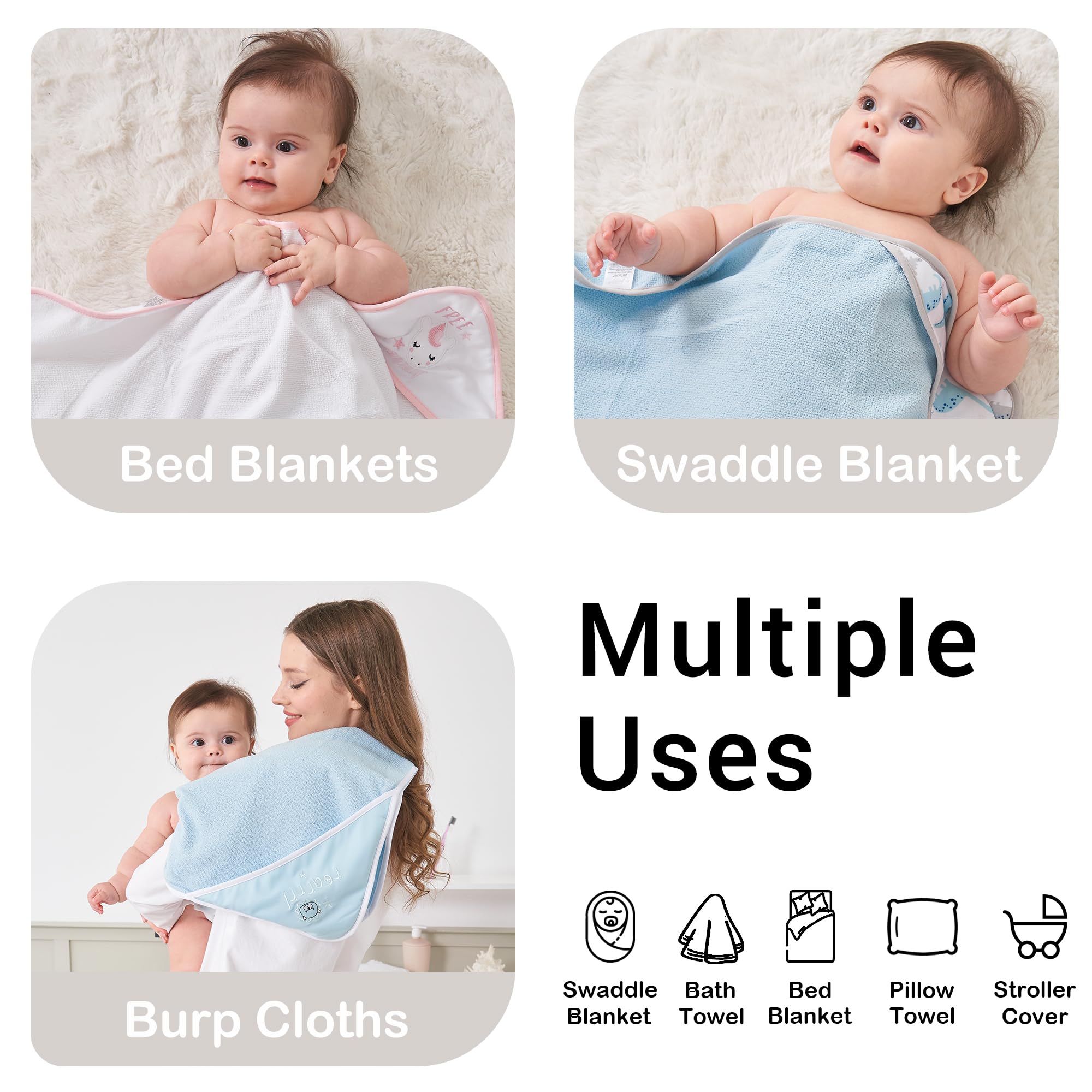 Viviland 6-Pack Baby Hooded Towels and Washcloths Set - Super Soft Absorbent Bath Towels for Newborns & Toddlers - 28x28 Inch Pink Unicorn Design - Perfect for Bath Time, Swimming, and Baby Showers