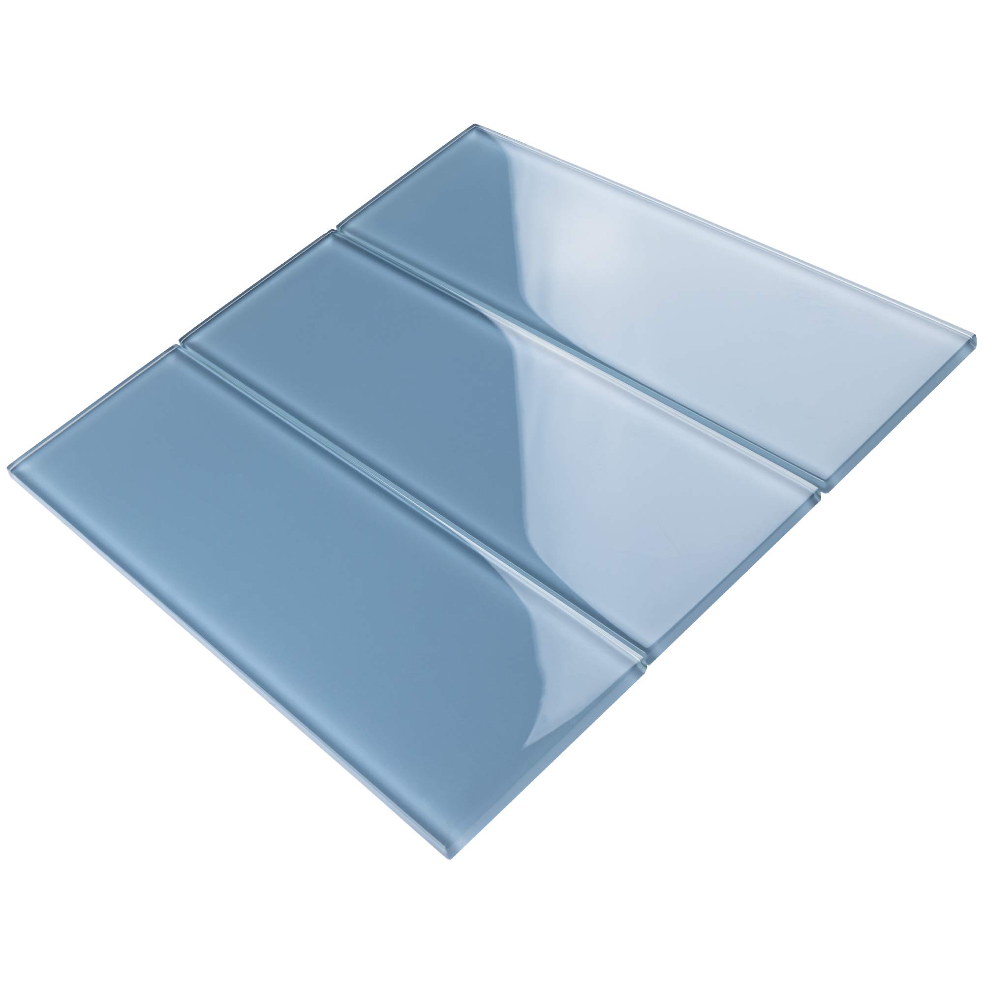 TCSBG-07 4x12 Inch Blue Glass Subway Tile Mosaic - 10 Square Feet Backsplash for Kitchen & Bathroom | Waterproof Peel-and-Stick Wall Tiles for Modern Home Decor