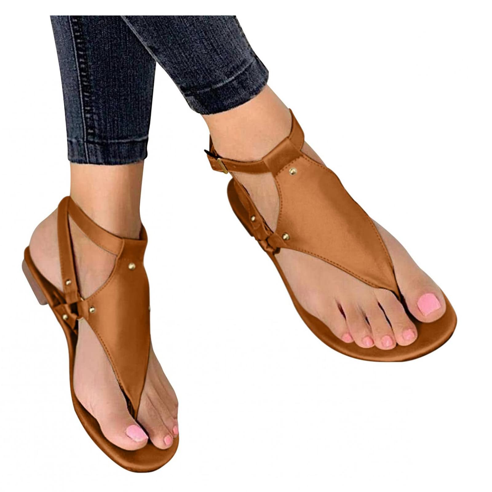 Women's Gladiator Sandals - Cute Roman Style Slip-On Open Toe Flat Sandals for Summer | Perfect for Beach, Vacation & Casual Outfits