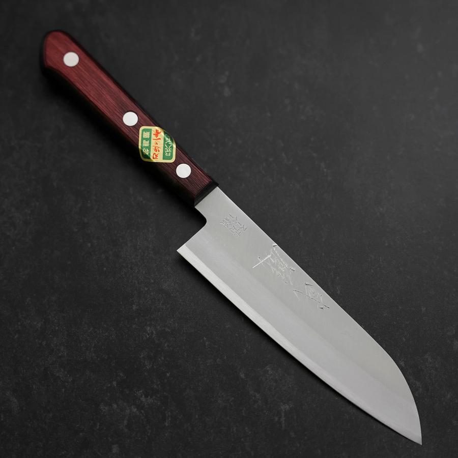 Premium Santoku Knife 140mm - Stainless Clad Blue Super Steel, Polished Western Handle in Black & Red - Perfect for Sushi, Vegetables & Meat Preparation