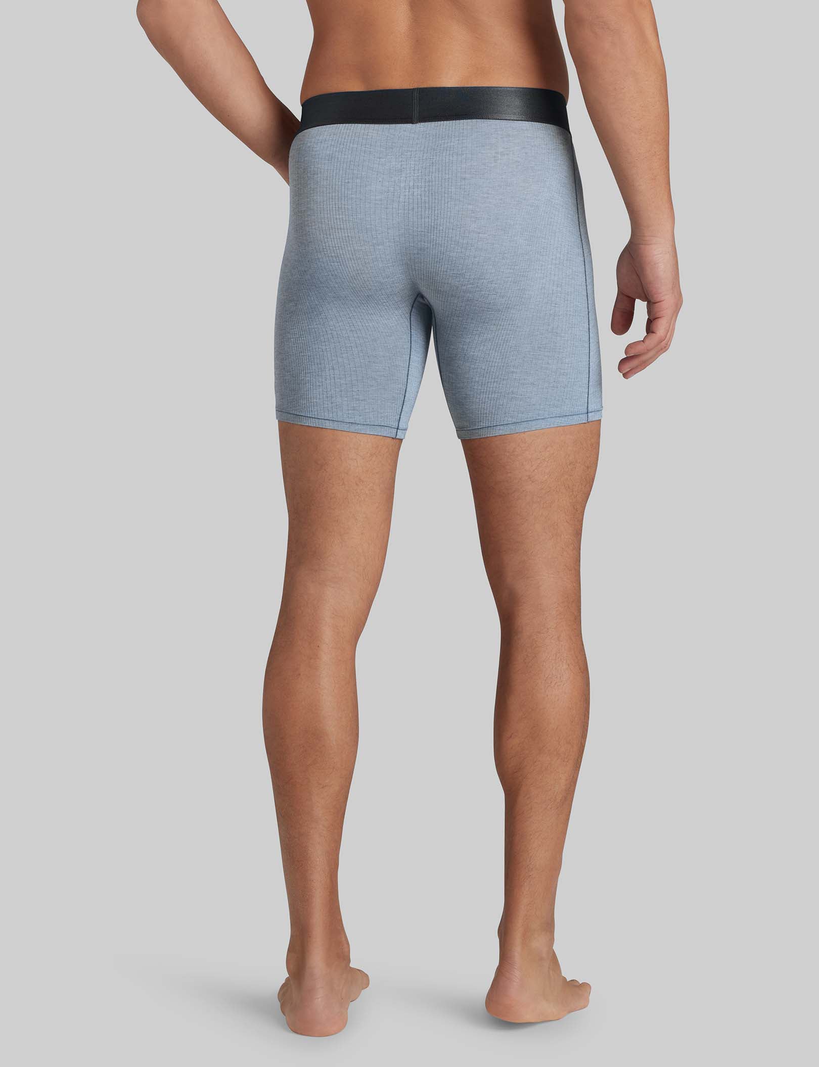 Premium Second Skin Luxe Rib Mid-Length Boxer Briefs - 6 Pack | Ultra-Soft Breathable Underwear for Men | Perfect for Workout, Lounge & Everyday Comfort
