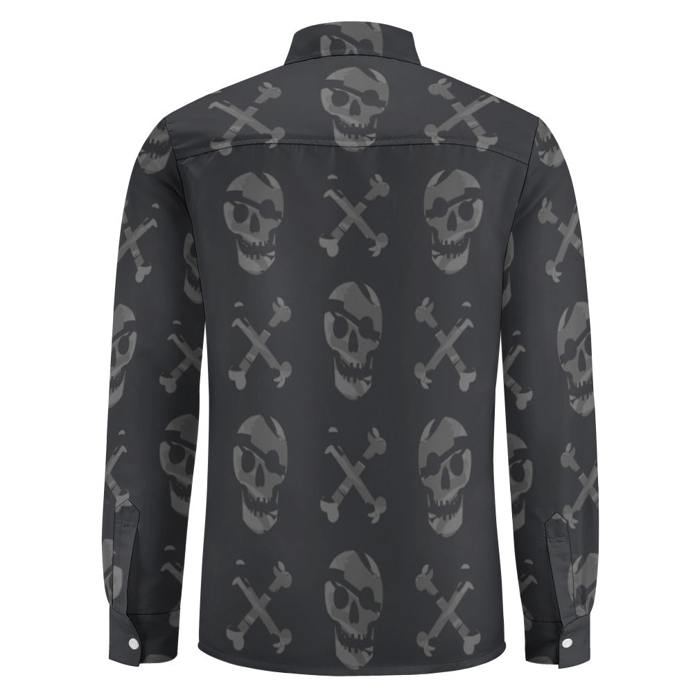 Faded Skull & Crossbones Graphic Long Sleeve T-Shirt for Men - Vintage Pirate Style Casual Top for Streetwear, Halloween & Rock Music Fans