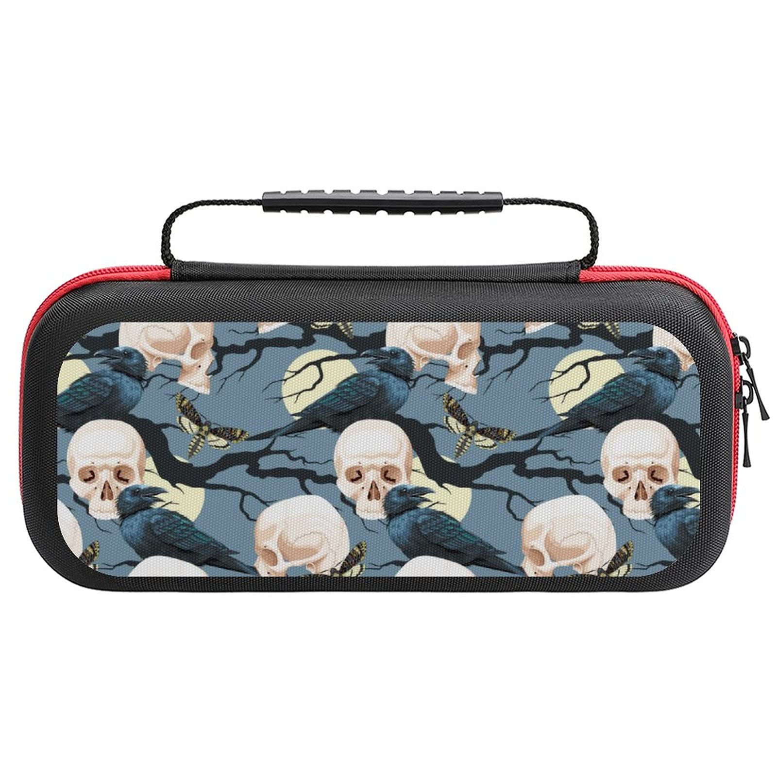 Raven Night Skull Printed Carrying Case for Nintendo Switch Lite - Portable Travel Storage Bag with Accessories Pouch | Perfect for Gaming On-The-Go & Console Protection