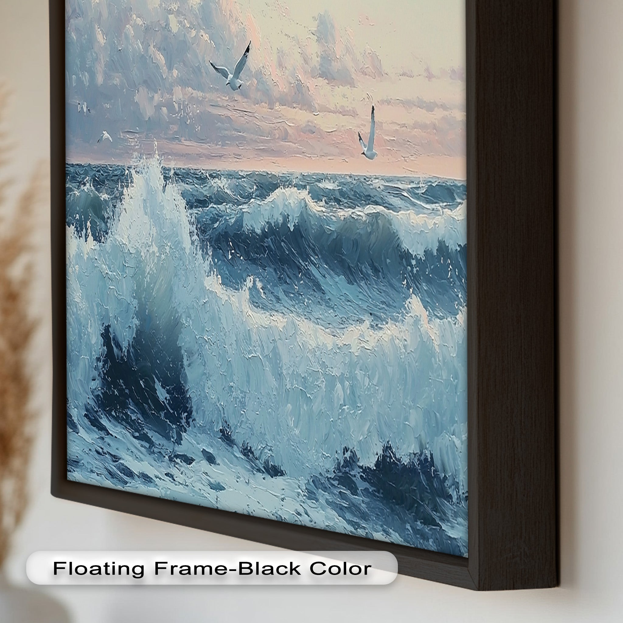 Coastal Wave Art - Seagulls Seascape Oil Painting on Canvas - Handmade Beach Wall Decor for Living Room, Bedroom & Office