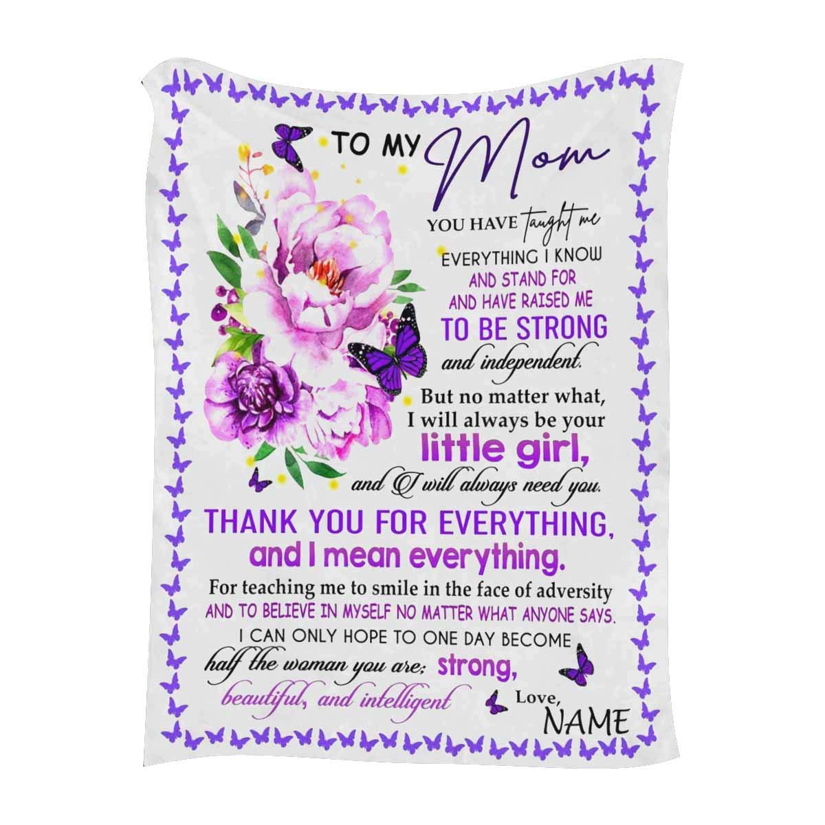 Personalized Butterfly Fleece Blanket for Mom - Custom Message Gift from Daughter or Son - 50
