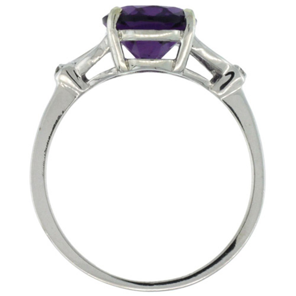 10x8mm Oval Natural Amethyst Sterling Silver Diamond Engagement Ring for Women - Size 5-10, 3/8 Inch Wide Band - Perfect for Proposals, Anniversaries & Special Occasions