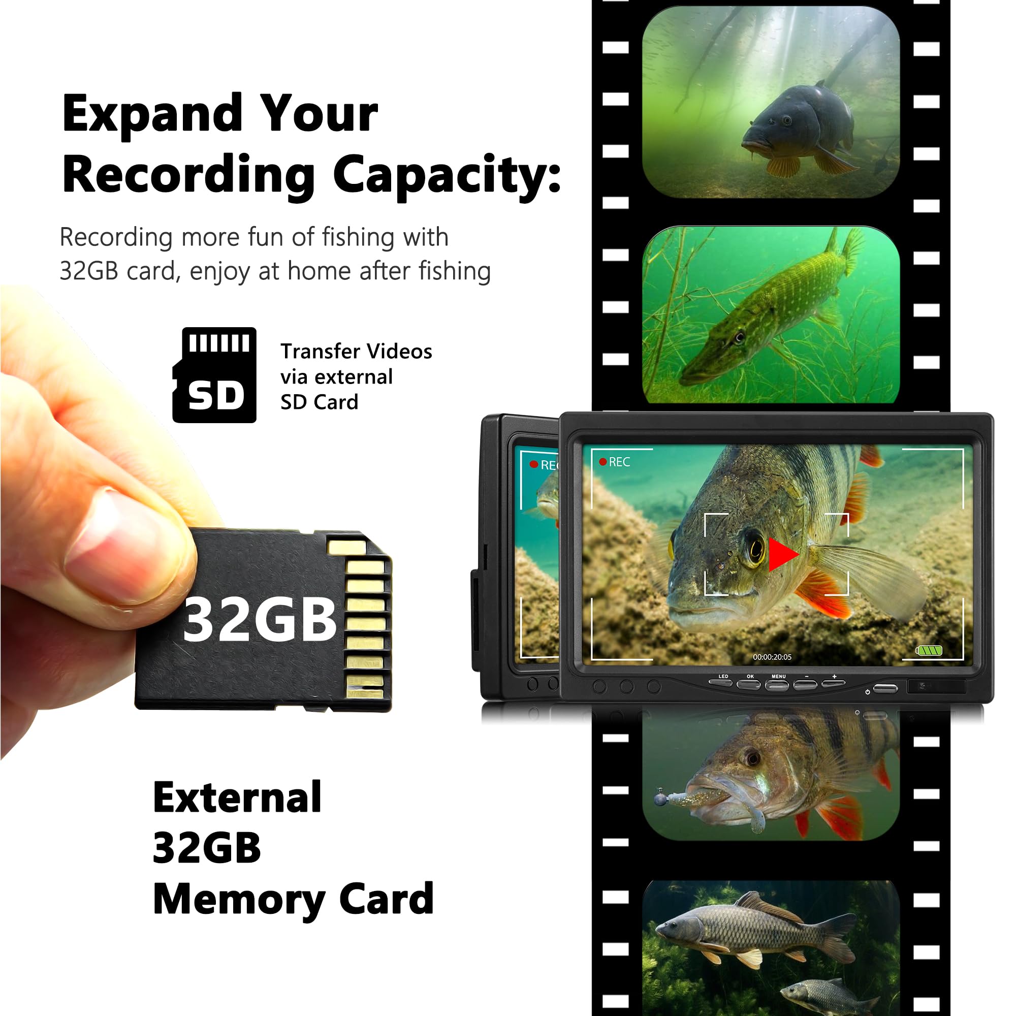Underwater Fishing Camera HD 720P with DVR & 32GB Card - 7'' Ice Fishing Monitor, Fish Finder with 12 IR & 12 LED Lights, 4500mAh Battery, 50ft Cable - Perfect for Ice Fishing, Underwater Exploration & Marine Observation - Great Gift for Anglers & Outdoor Enthusiasts