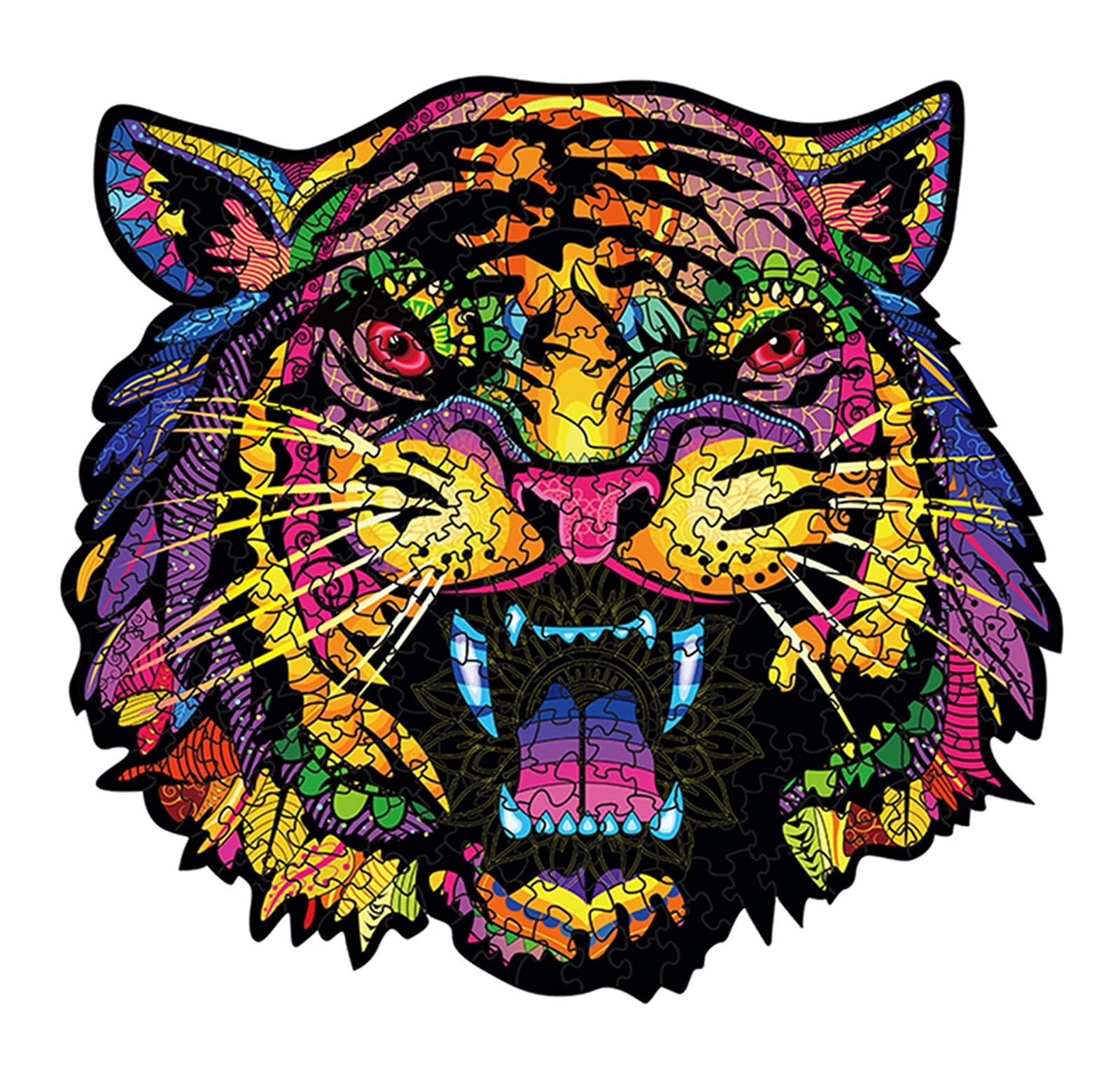 DOUBLETOP Wooden Jigsaw Puzzle - Tiger Head King Cartoon Animal Puzzle, Unique Shaped Educational Toy & Gift for Adults & Kids, Large Size Classic Home Decor (500 Pieces) | Perfect for Family Game Night, Birthday Gifts & Stress Relief Activities