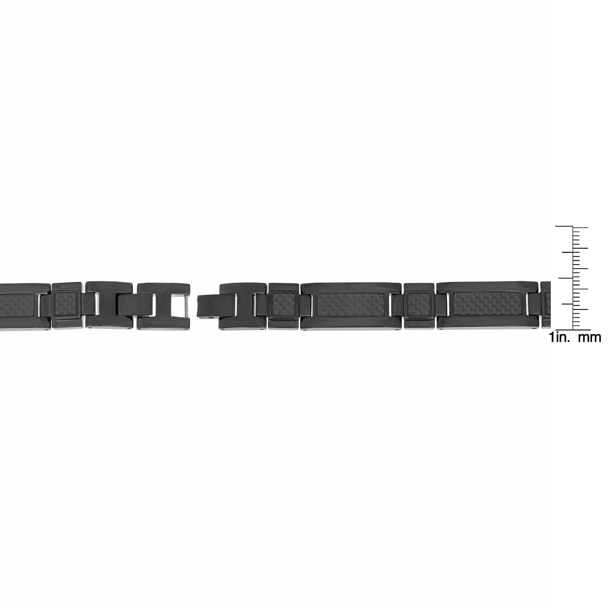 Stainless Steel Men's Link Bracelet with Black Ion Plating & Carbon Fiber Inlay - 8.5