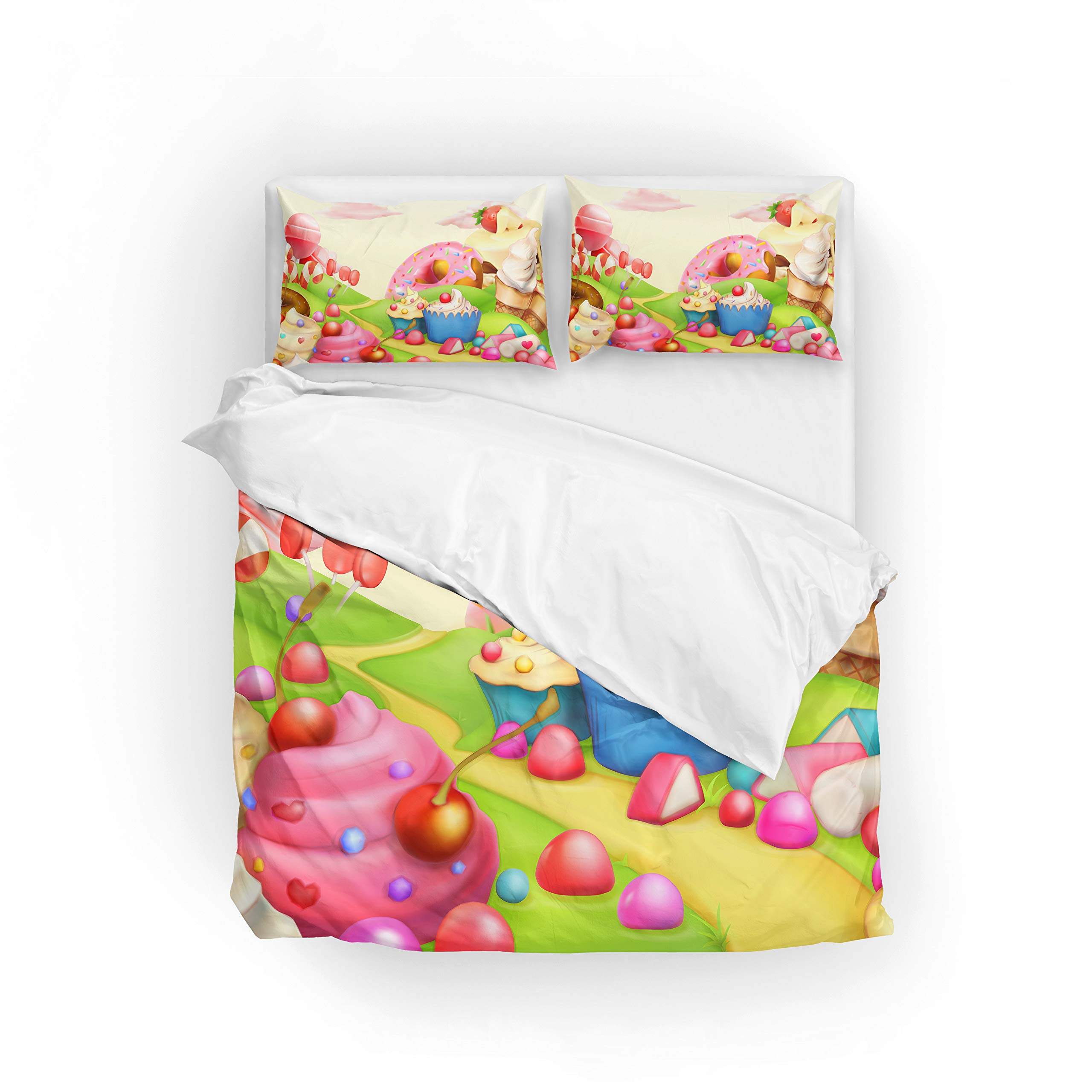 Sweet Candy Land Duvet Cover Set - King Size Polyester Bedding for Cozy Sleep
