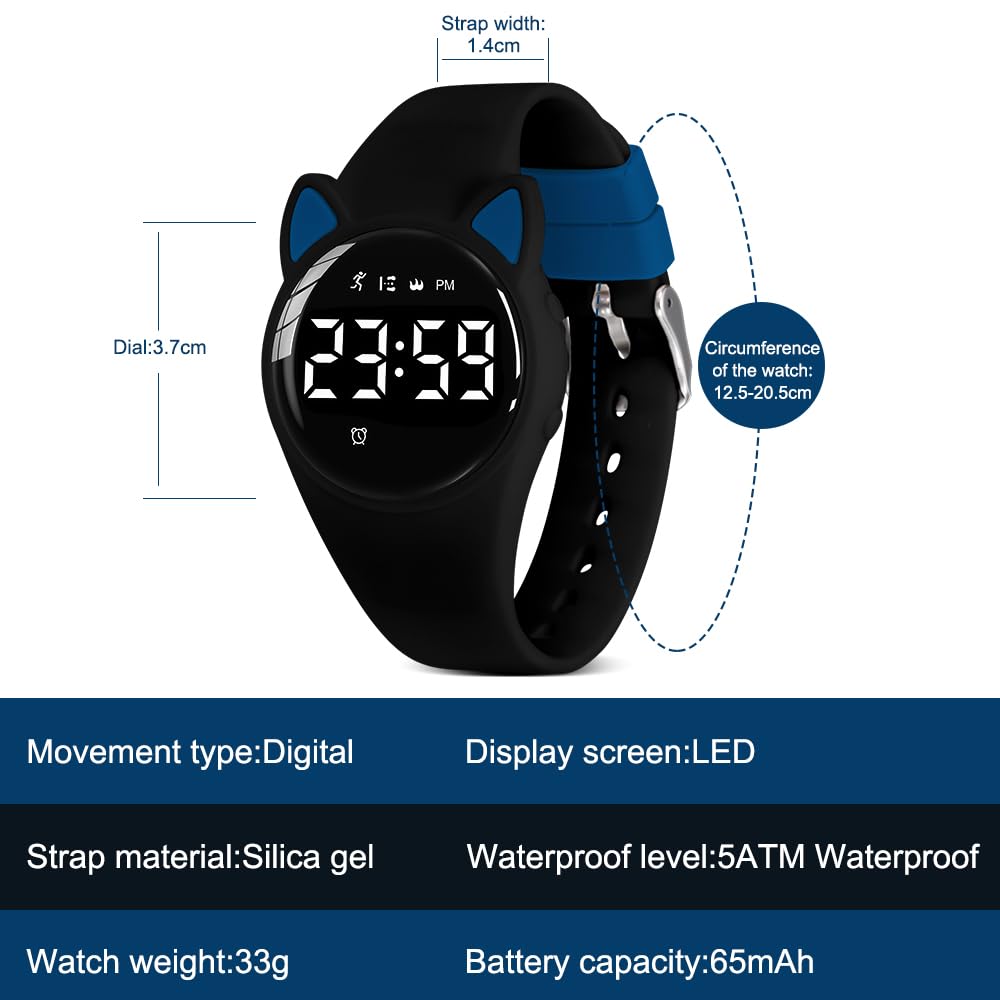 Refurbished L LAVAREDO Kids Fitness Tracker Watch - Digital Step Counter with Cat Ear Design, Distance & Calorie Tracking - Perfect Gift for Girls & Cat Lovers (Great for School, Sports & Daily Activities)