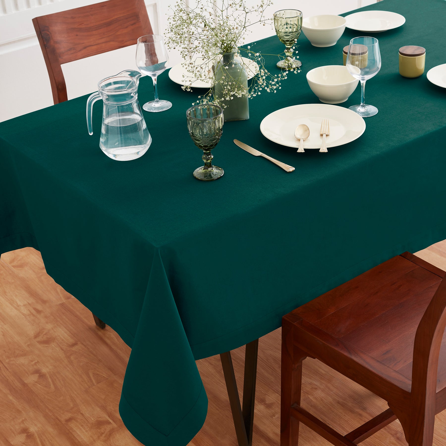 Premium Dru Cotton Linen Tablecloth - 60x90 Inch Natural Woven Table Cover for Dining, Kitchen & Outdoor Picnics - Washable & Wrinkle-Resistant