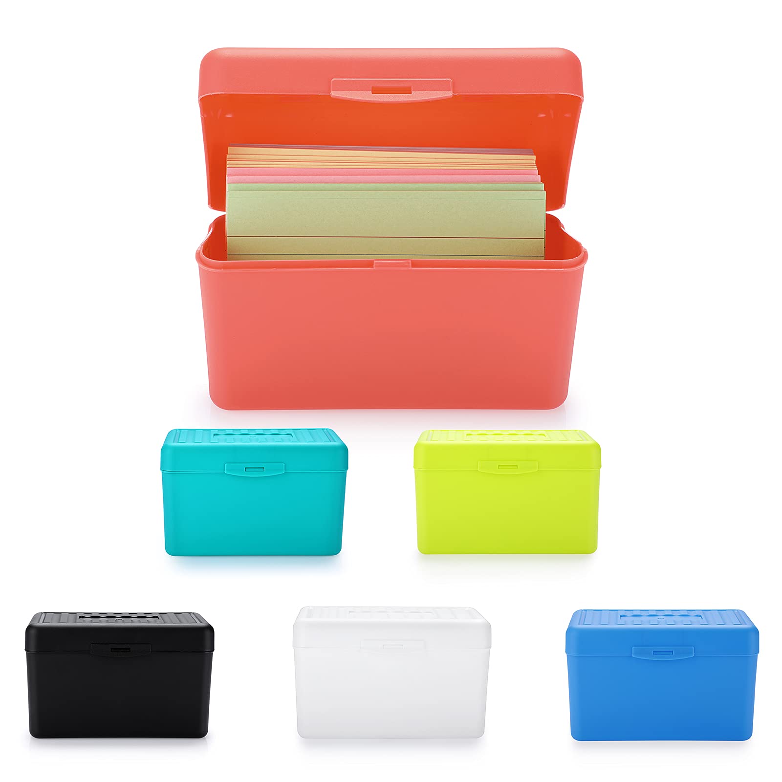 BTSKY 6 Pack 3x5 Inch Index Card Box - Plastic Storage Organizer for Index Cards, Note Cards, Flashcards, Recipes & Addresses | Colorful Card Holder for Office, School, Kitchen & Home Organization