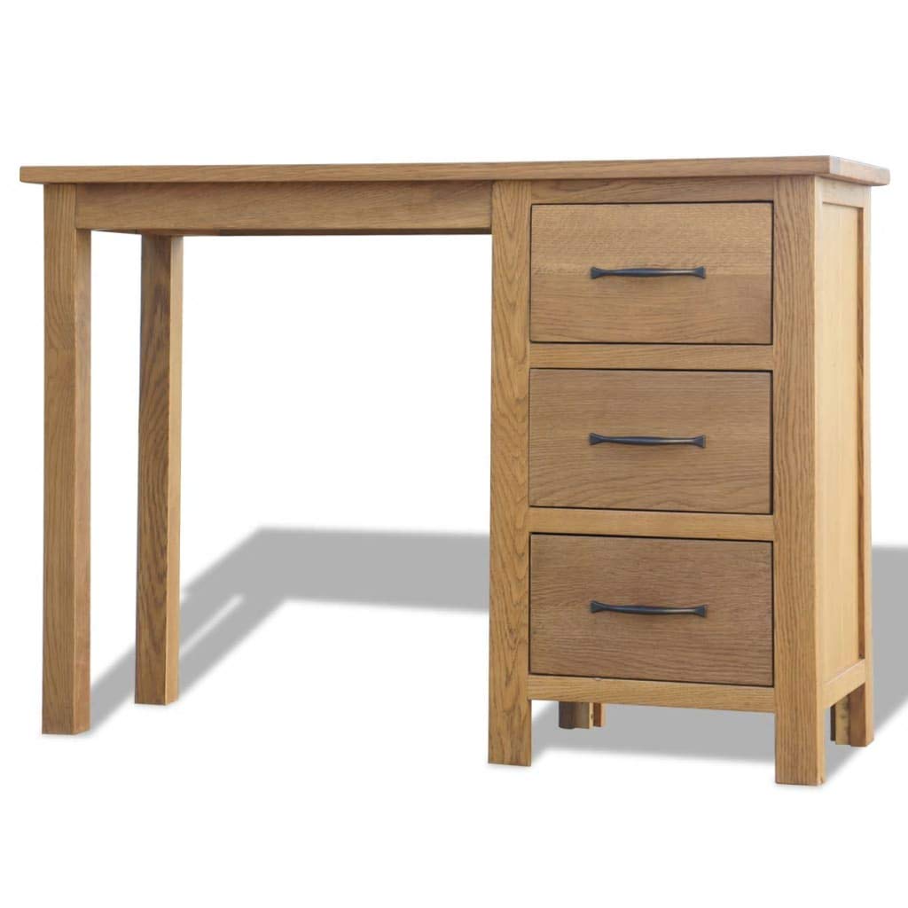 Solid Oak Wood Writing Desk with 3 Drawers - 41.7
