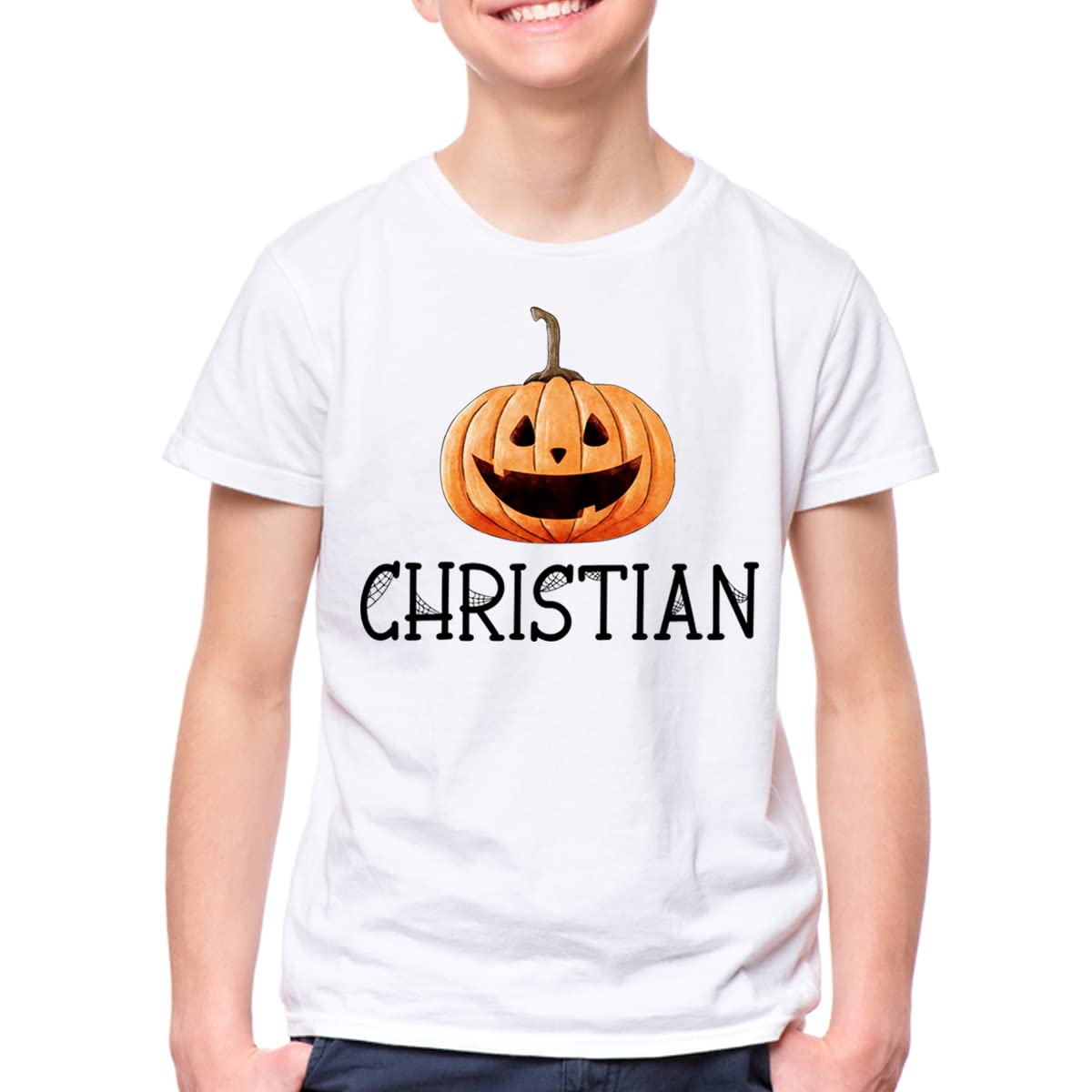 Personalized Halloween T-Shirt for Kids & Toddlers - Custom Name Jack-O-Lantern Design - Cute Baby Halloween Shirt for Parties & Trick-or-Treating