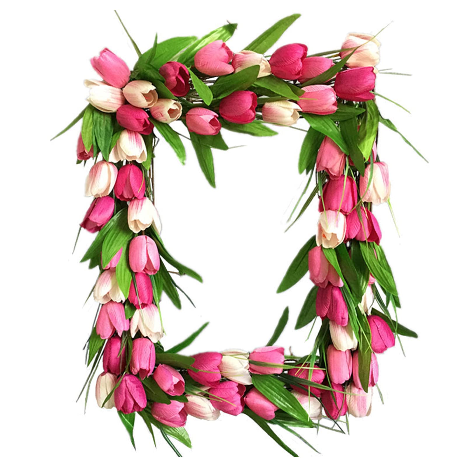 ZWMBYN 15x19 Inch Artificial Tulip Wreath - Spring Silk Flower Door Wreath with Green Leaves for Front Door, Window, Wall Decor - Perfect for Wedding, Home, Easter & Spring Decorations