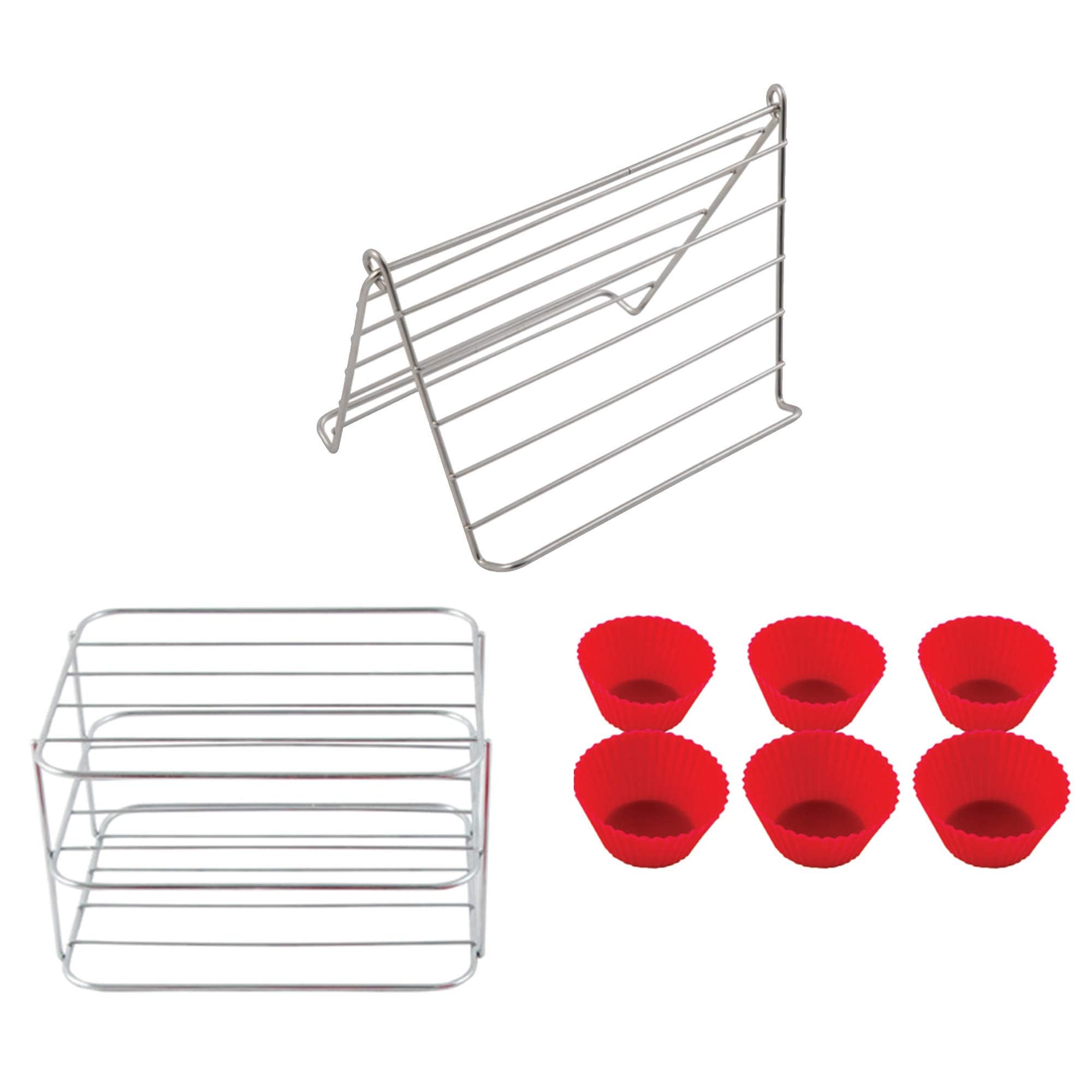 NUWAVE 6 QT Air Fryer Accessories Set - 6 Silicone Egg Rings, Stainless Steel Toaster Rack & Bacon Rack - Perfect for Breakfast Meal Prep, Air Fryer Cooking & Healthy Low Fat Recipes