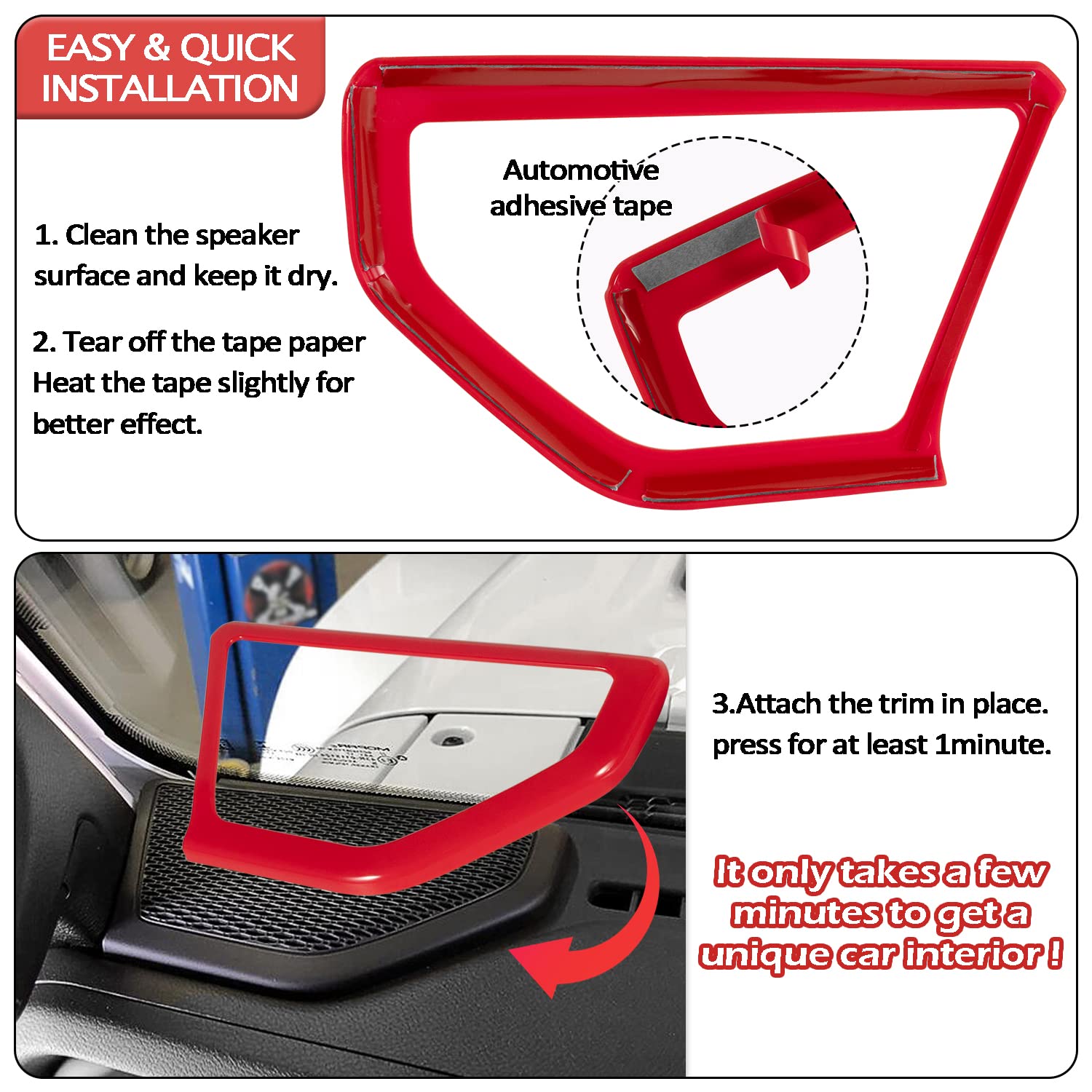ABS A Pillar Speaker Cover Trim Stickers - Red Car Interior Accessories for Jeep Wrangler JL & JLU (2018-2024) | Enhance Sound & Style for Off-Road Adventures